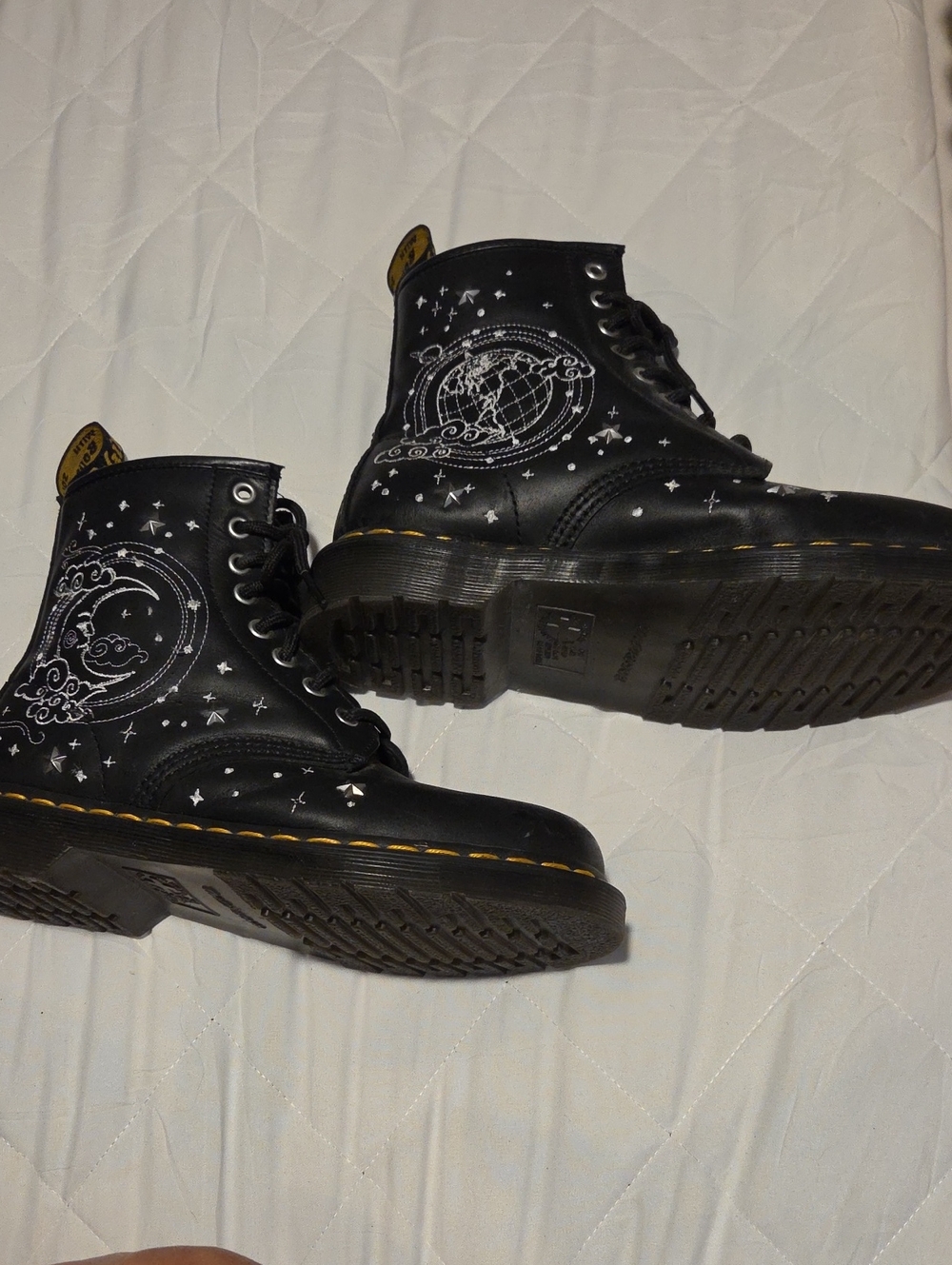 Doc Marten Black Embroidered Space-Graphic Combat Boots